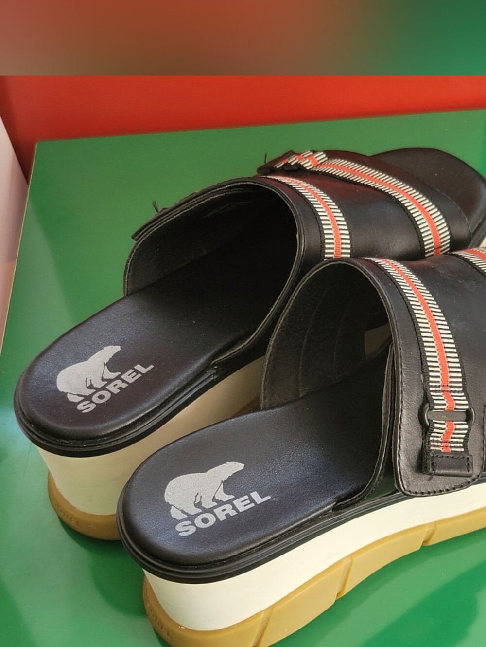 ❗️SOREL  JOANIE III  Black Slide Sandals with Orange Accent UNISEX ❗️